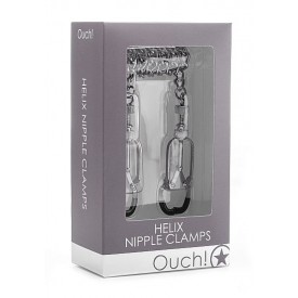 Серебристые зажимы на соски с цепочкой Helix Nipple Clamps