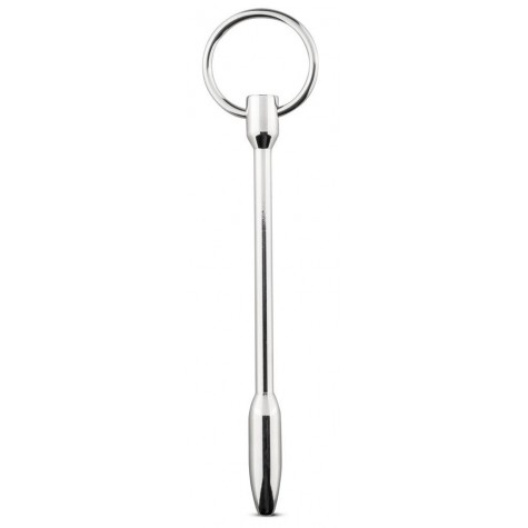 Серебристый уретральный стимулятор Sinner Solid Metal Dilator with Pull-out-ring - 14,5 см.